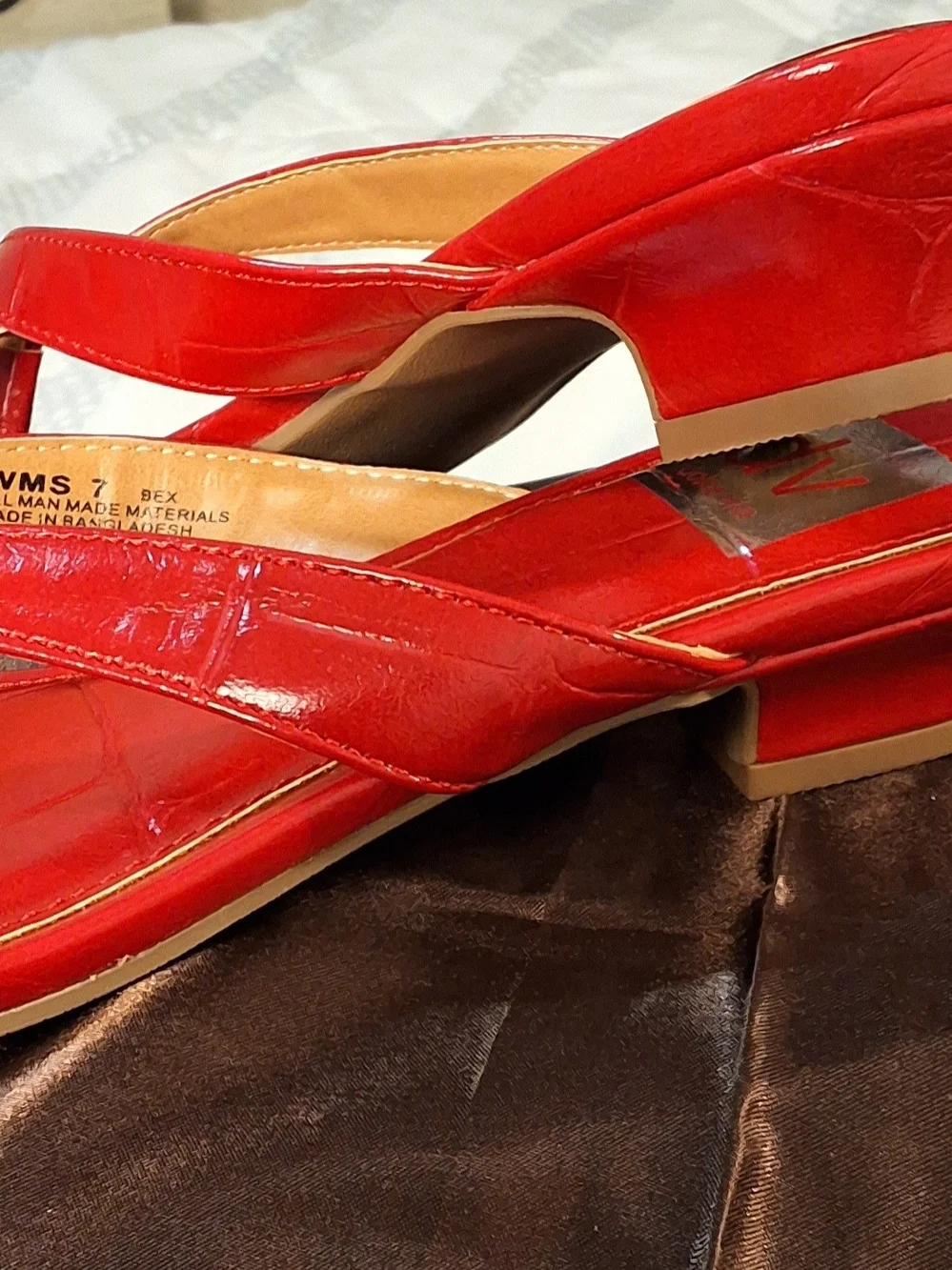 Dolce Vita DV Red Croc Embossed Toe Ring Slide Sandals Size 7